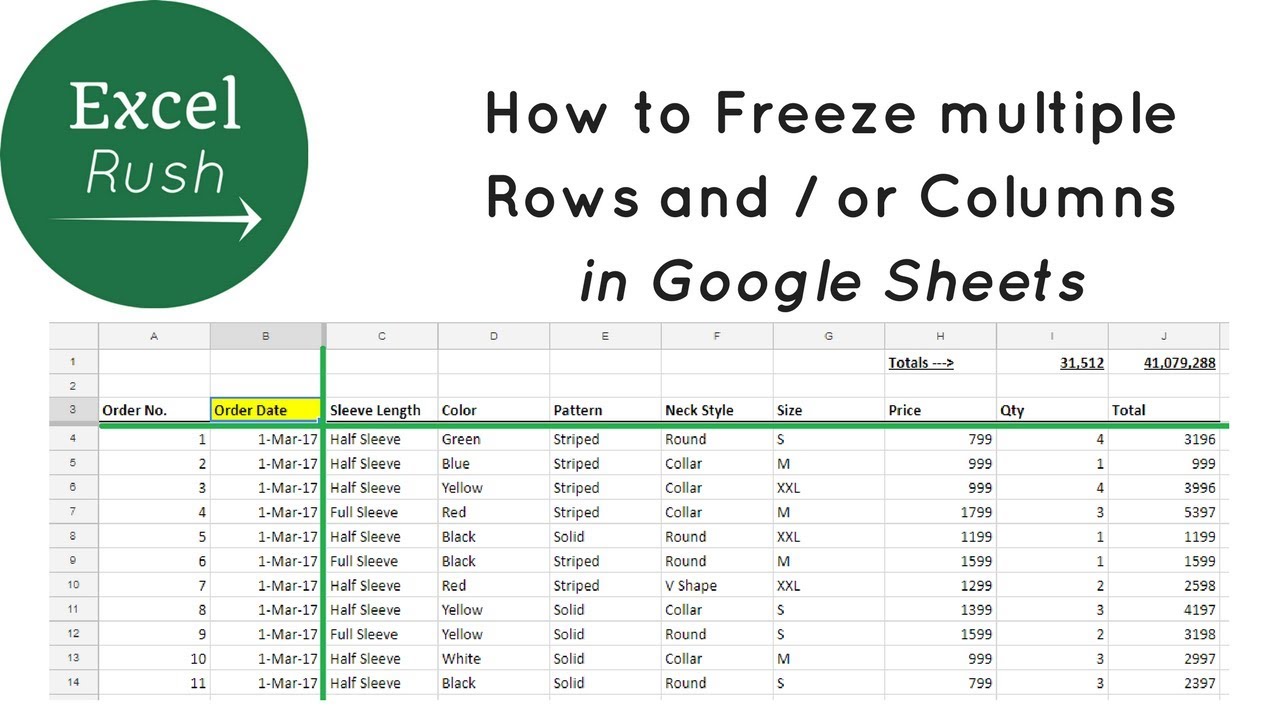 How to Freeze Multiple Rows and or Columns in Google Sheets using Freeze Panes