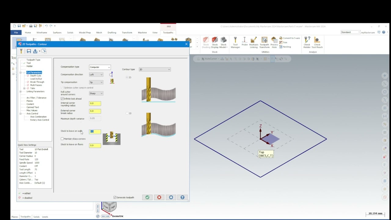 กัดงานToolpath Contour 2D Mastercam