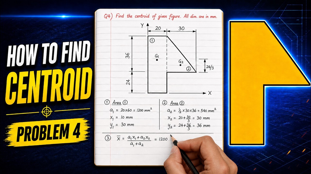How to find Centroid of Composite Area | Centroid | Centre of Gravity | Mechanics | Problem 4 | 9.5