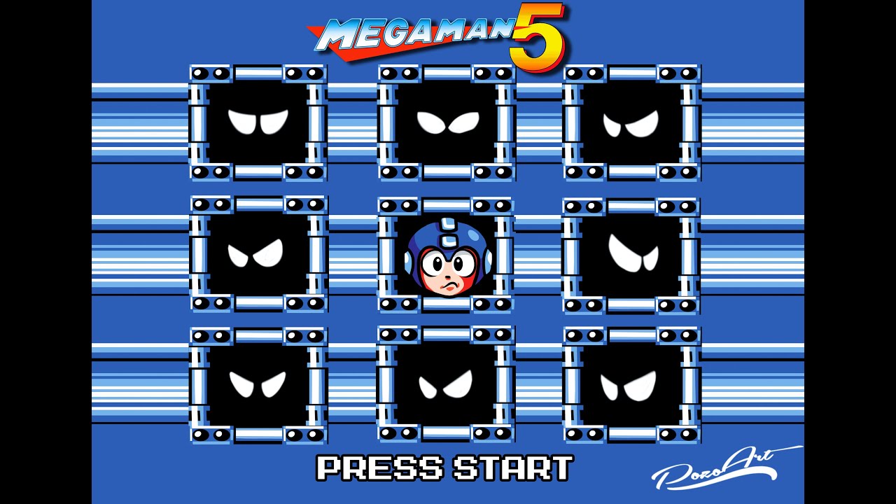 MEGAMAN 5 presentación de los ROBOT MASTERS (Fan Art) Stage Select REMIX