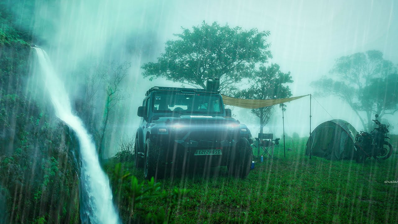 Camping in Heavy Rain in front of a Waterfall [ASMR Sahyadri, cozy shelter, Episode - 4]