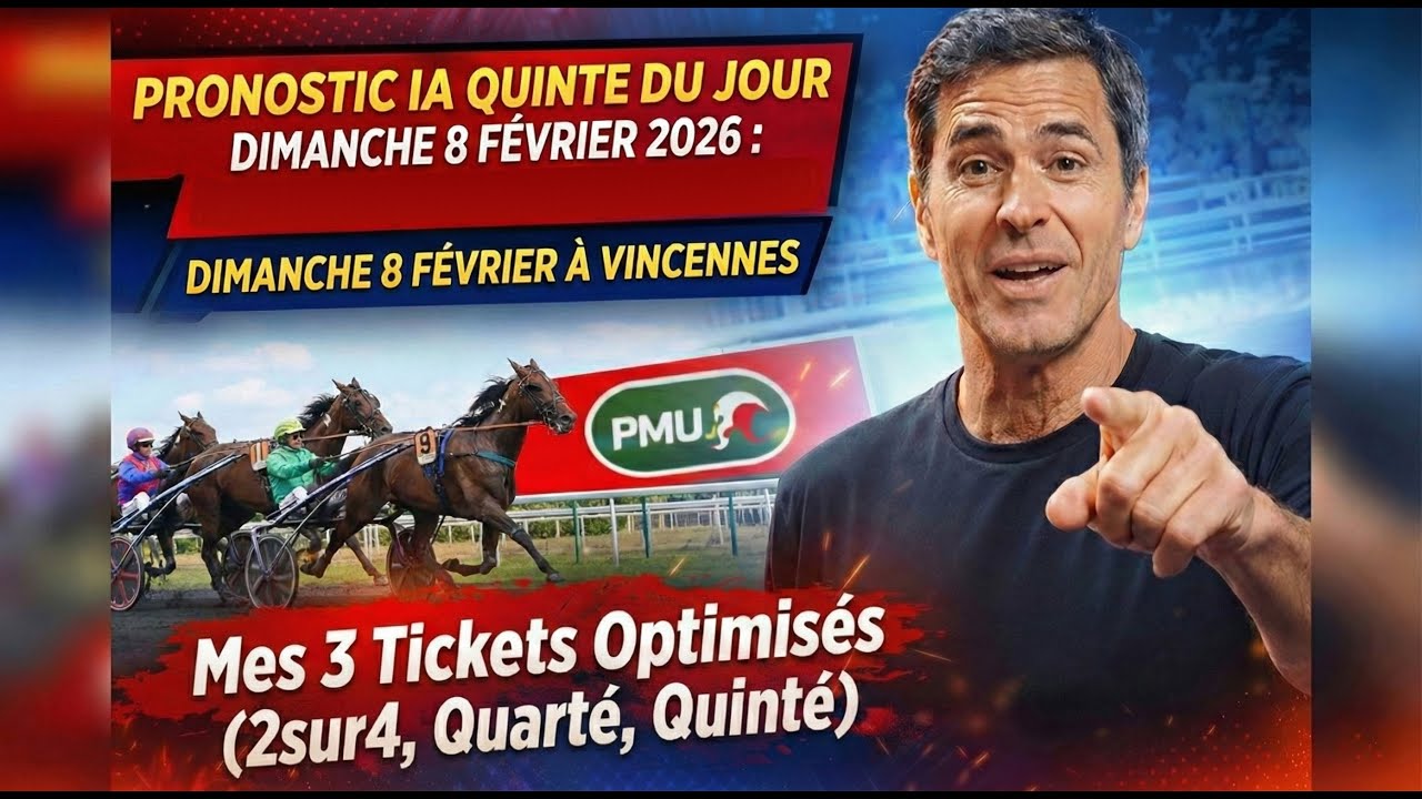 PRONOSTIC IA QUINTE DU JOUR DIMANCHE 8 FÉVRIER 2026: Mes 3 Tickets Optimisés (2sur4, Quarté, Quinté)