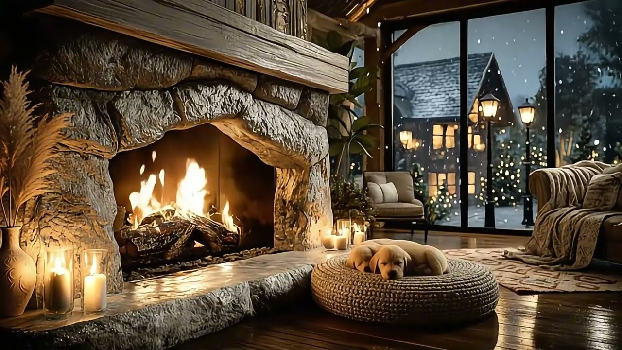 Snowy Winter Cabin Ambience ❄️ Cozy Fireplace & Lofi Music for Relax, Sleep, Study