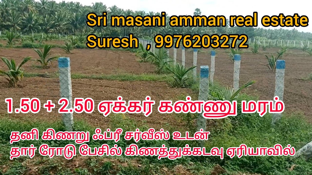 612 ) 1.50 + 2.50 ஏக்கர் கண்ணு மரம் கிணத்துக்கடவு ஏரியாவில் தனி கிணறு ஃப்ரீ சர்வீஸ் ரோடு பேசில்