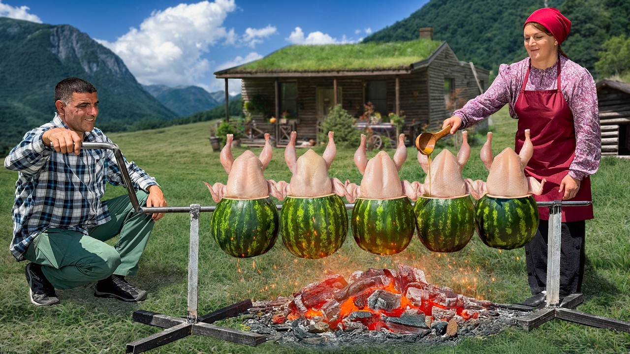 We Baked a Whole Chicken Inside a Watermelon Outdoors