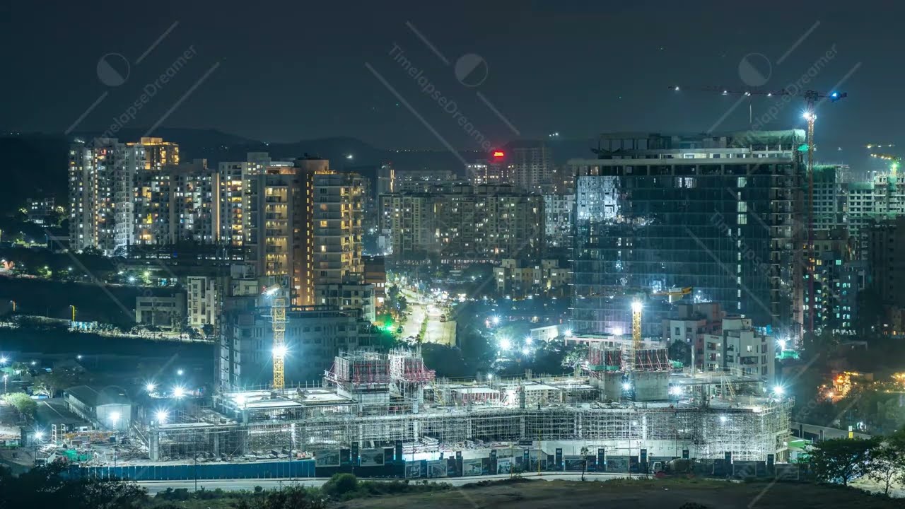 Day to Night Time lapse of City Skyline captured from a Hill, City of Pune, Maharashtra, India