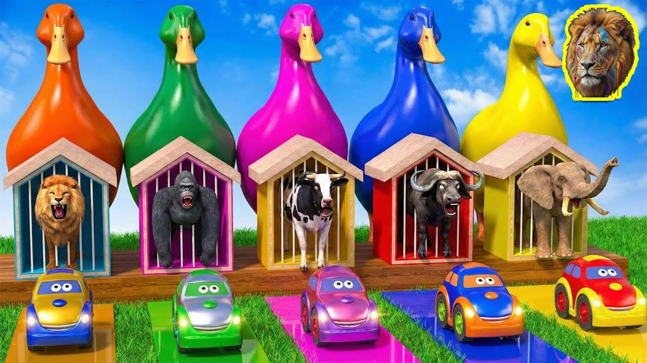 Long Slide Game with Cow Elephant Gorilla Hippopotamus Tiger 3d Animal Game Funny 3d Animals