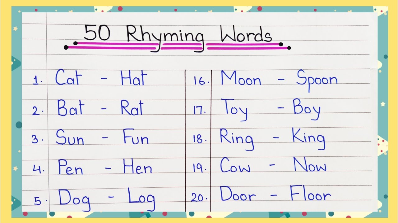Rhyming words || 50 Rhyming words in English || 50 Rhyming words || List of Rhyming words || 