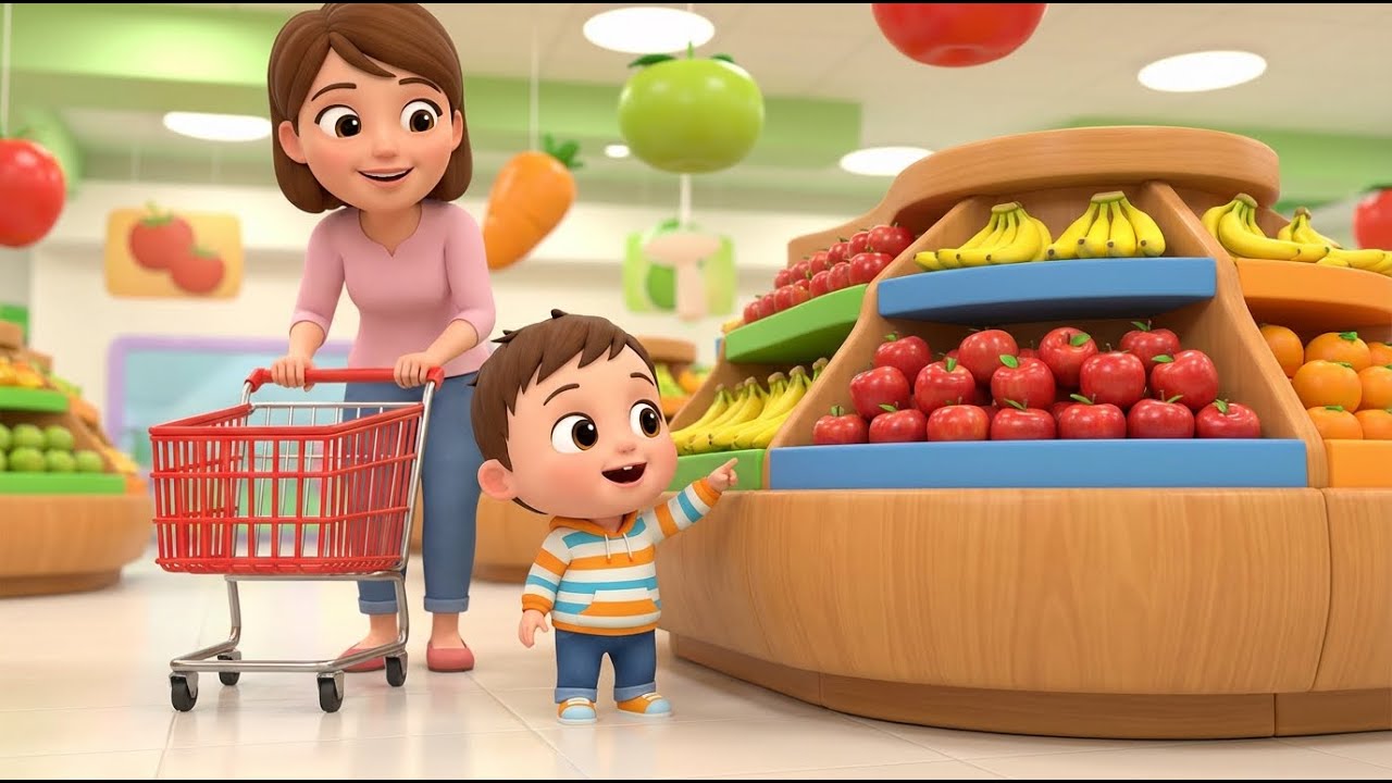 Grocery Store Fruit Chase!Fun Apples & Bananas Shopping | Kids Nursery Rhymes