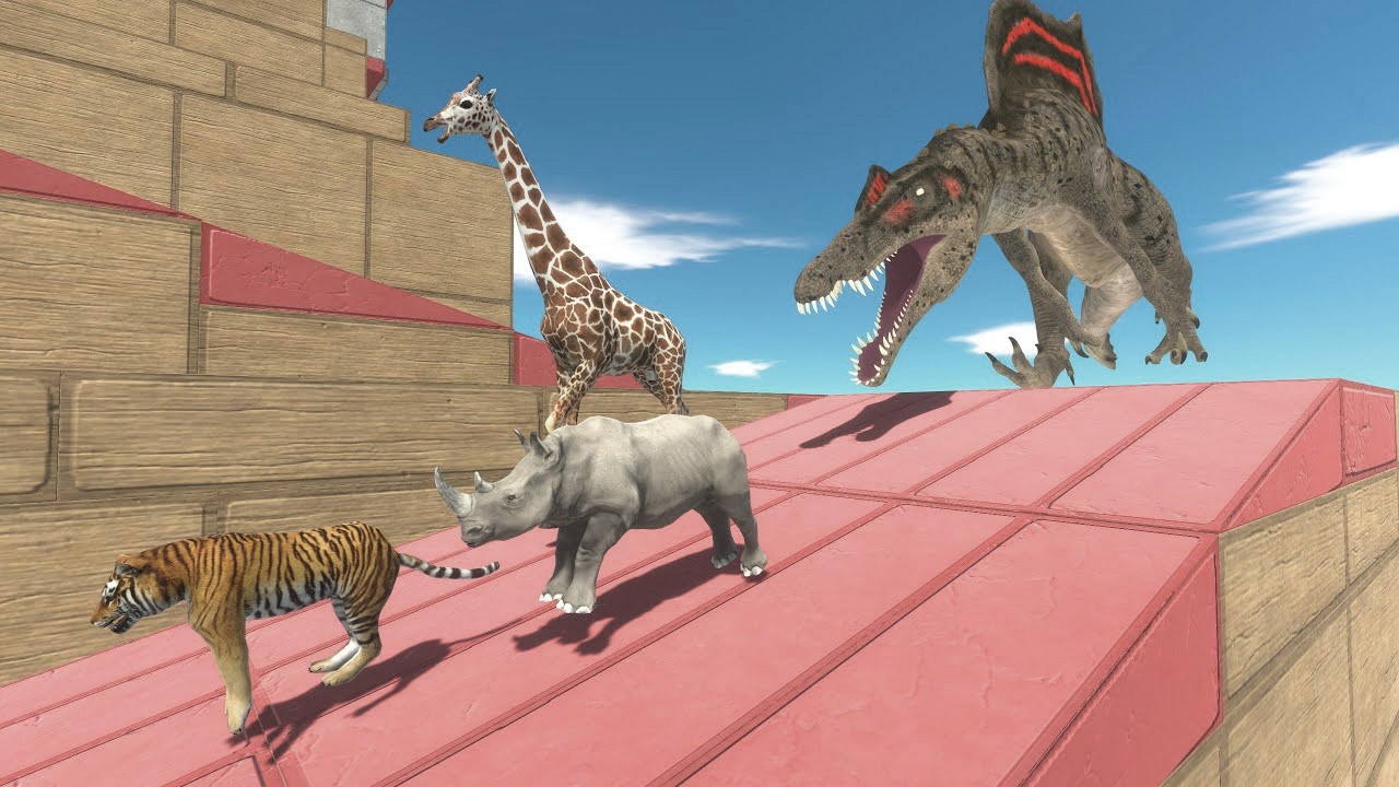 Stair Run Challenge: Escape From The Spinosaurus - Animal Revolt Battle Simulator