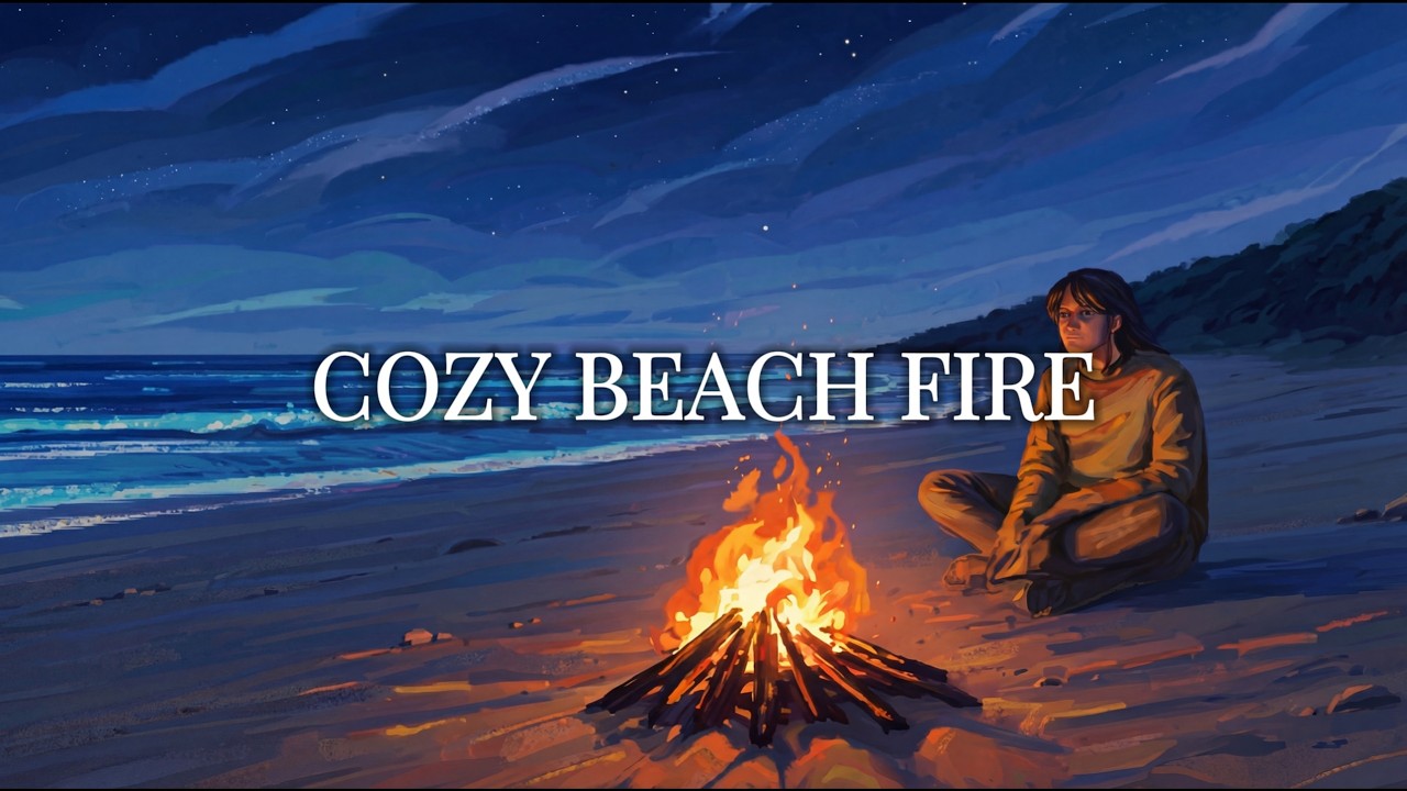 Beach Campfire 🔥🌊 Cozy Ocean Night Ambience for Sleep, Study & Relax (1 Hour)