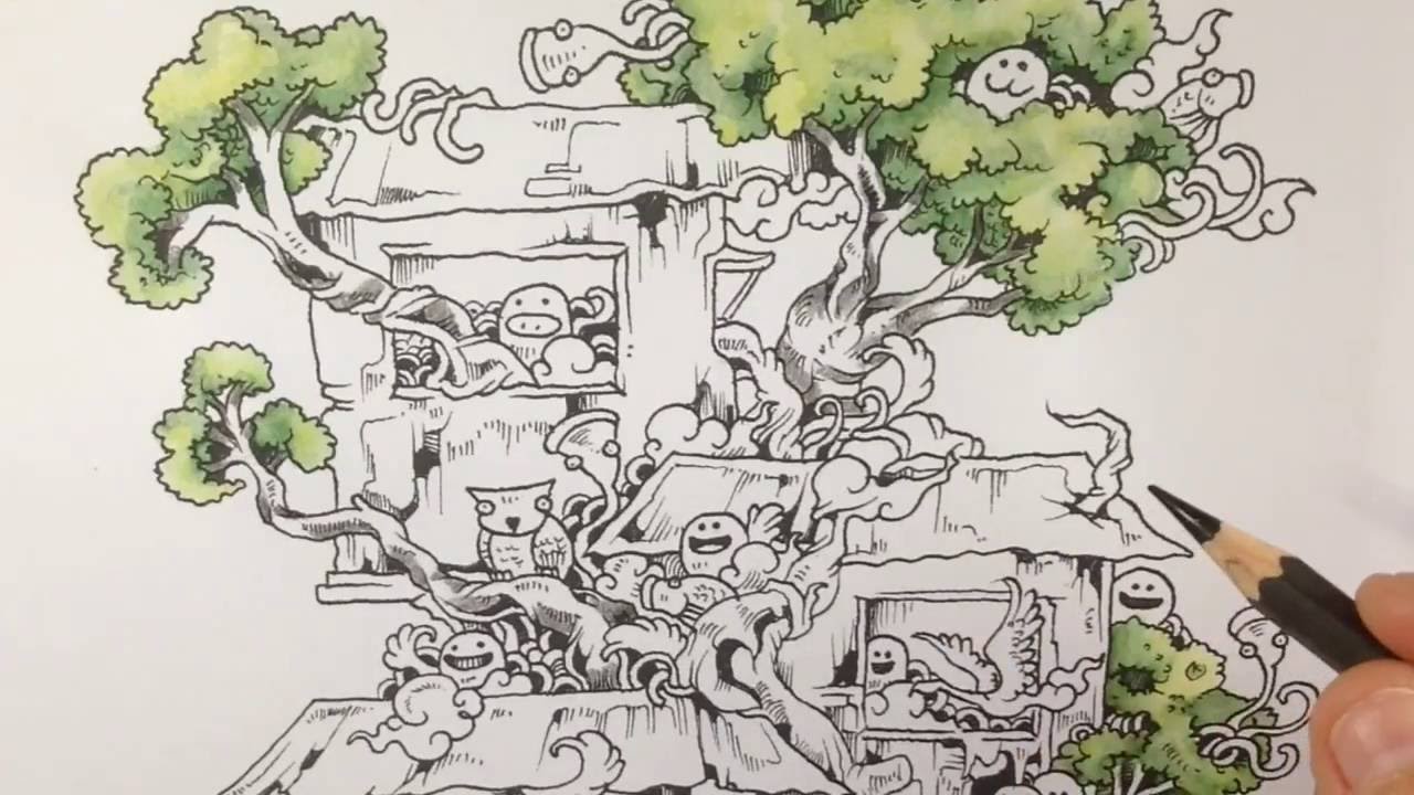 How to color with faber castell albrecht dürer pencils + waterbrush - doodle invasion coloring book