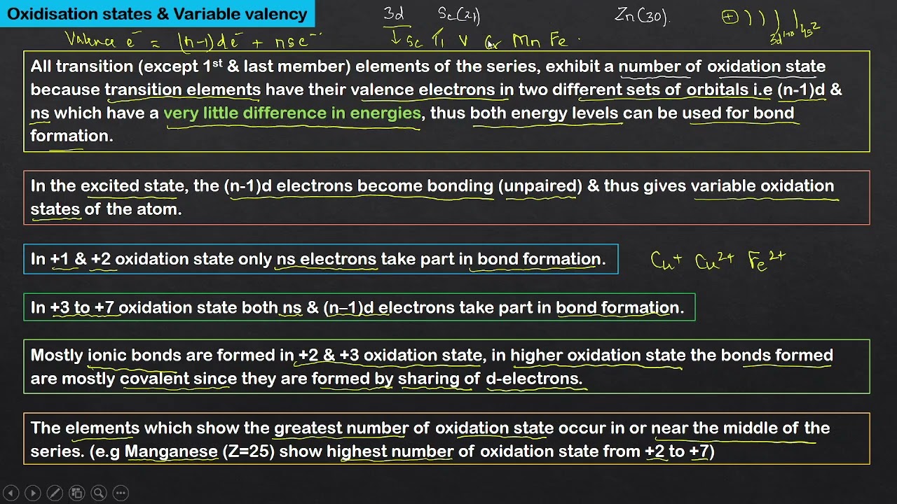 d-Block elements | Oxidation state & Variable Valency | In-organic chemistry | Class 12