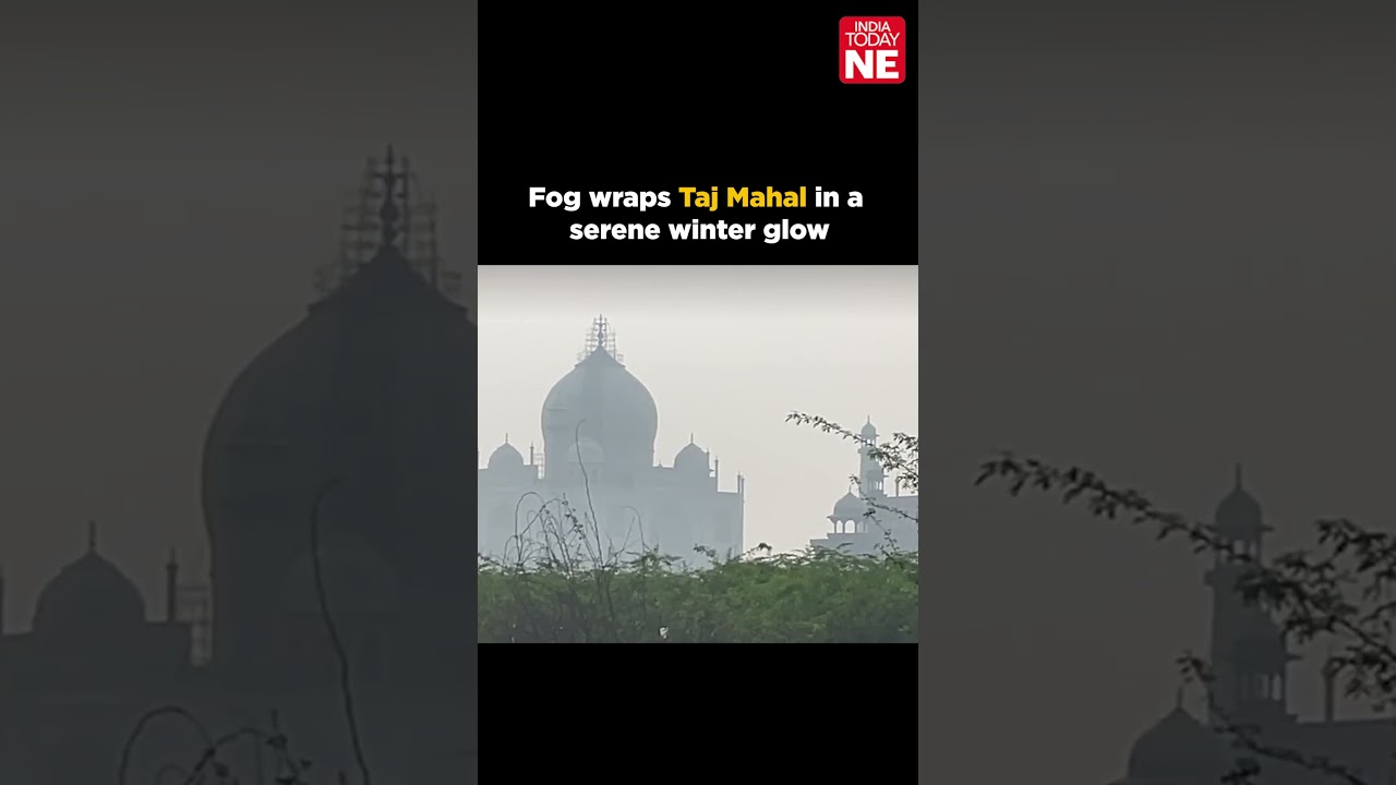 Fog wraps Taj Mahal in a serene winter glow