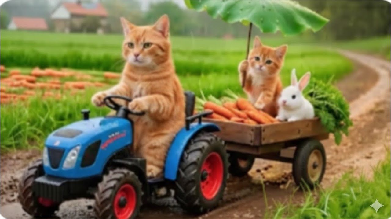 Mama Cat Rescues an Abandoned Baby Bunny While Harvesting Carrots 🥕🐰 | Cute Cat Family Adopts Bunny 