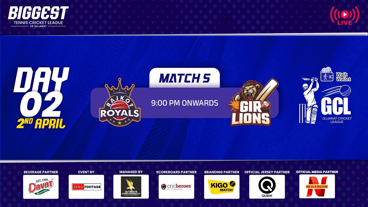 🔥 GCL 2025 – Match 12 | Gir Lions vs Rajkot Royals | Gujarat’s Biggest Tennis Cricket League