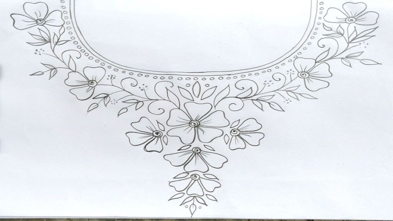 5 Neck Hand Embroidery designs for Dress and blouse, Embroidery Pattern Drawing step by step,অংকন