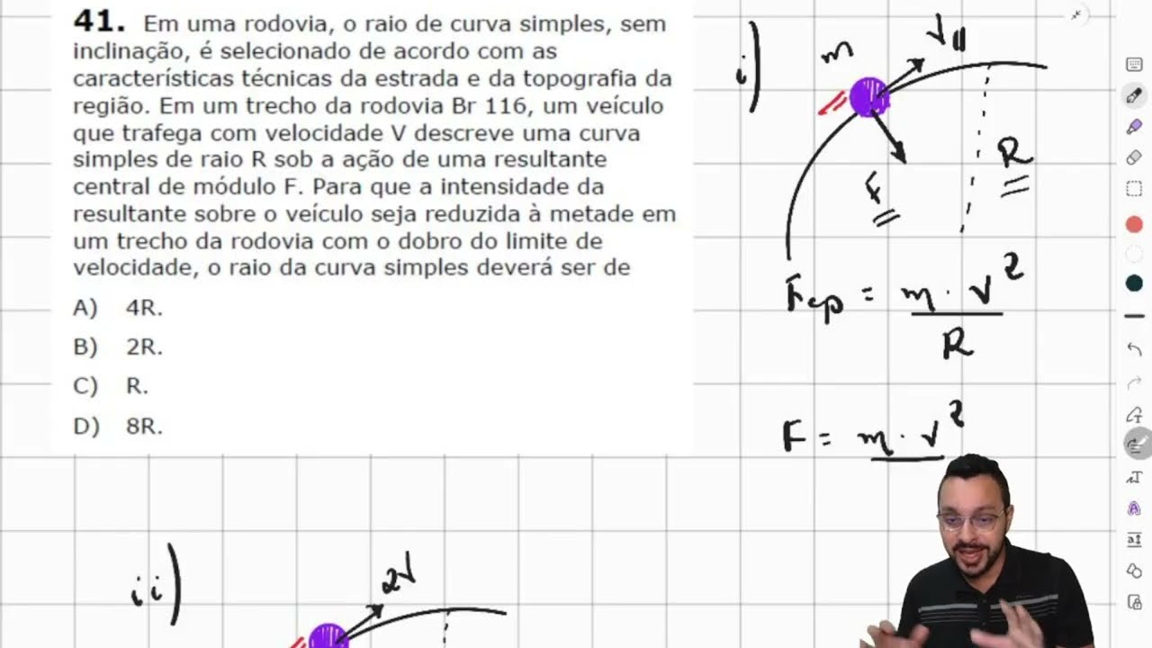 UECE 2022.2 - Em uma rodovia, o raio de curva simples, sem inclinação, é selecionado de acordo com a