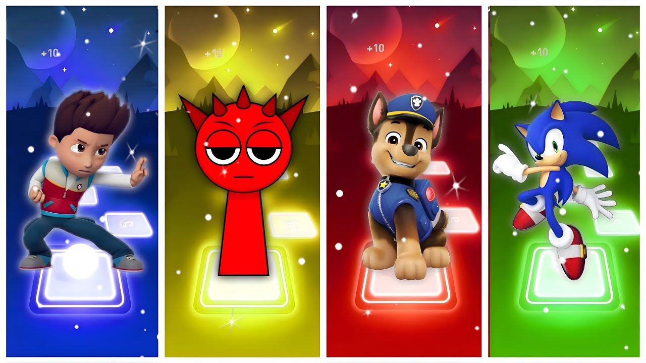 Ryder Vs Sprunki VS  Marshall  Vs Sonic Battle Gameplay, Tiles Hop!