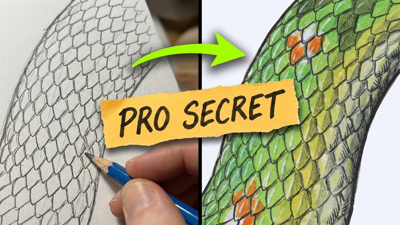 HOW TO DRAW SNAKE SCALES (ADVANCED) with Wagler's Pit Viper