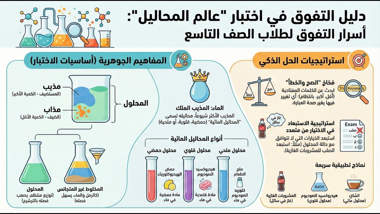 علوم الصف التاسع الاسئلة الوزارية الوحدة الأولى المحاليل وطرق تحضيرها