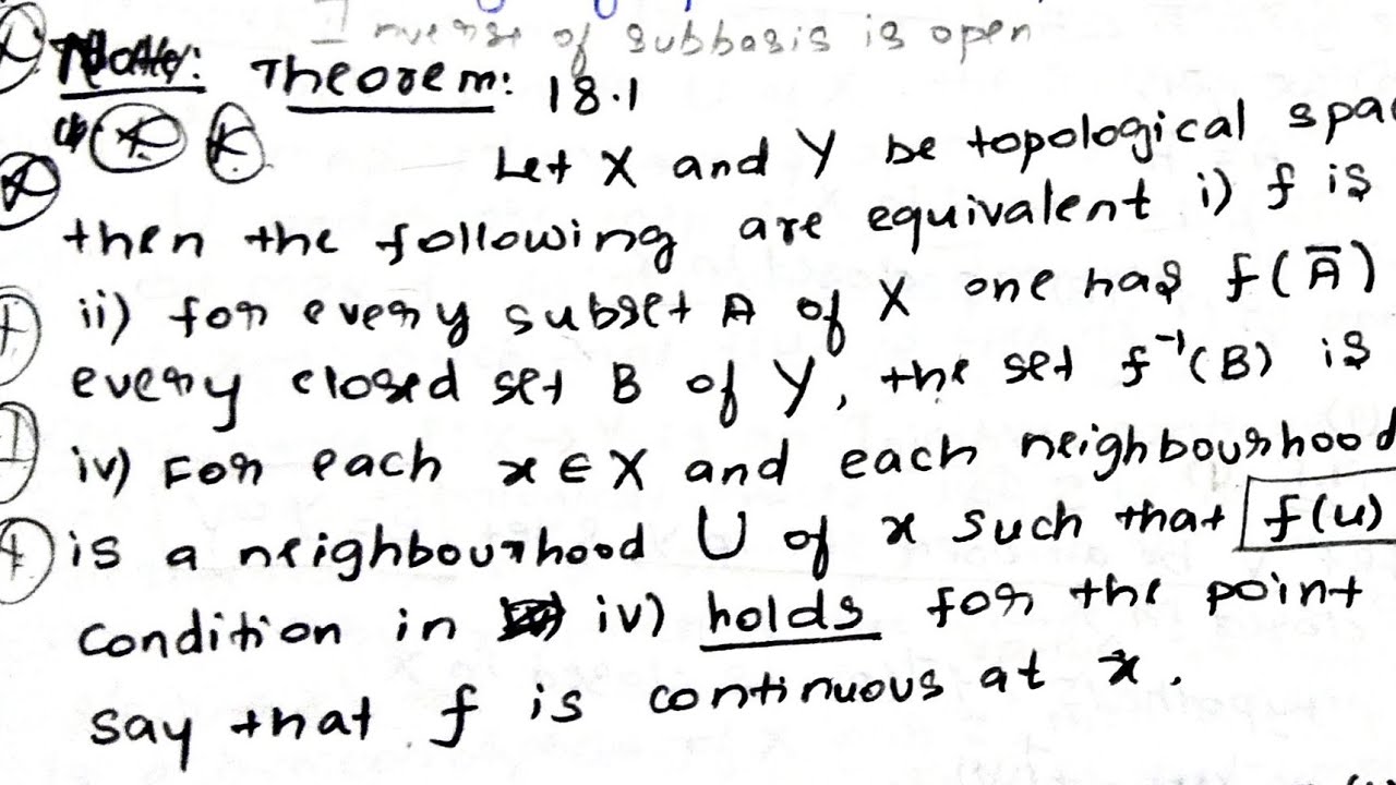 Theorem 18.1 - Topology 1-  (1) implies (2) M.Sc 2nd year portion