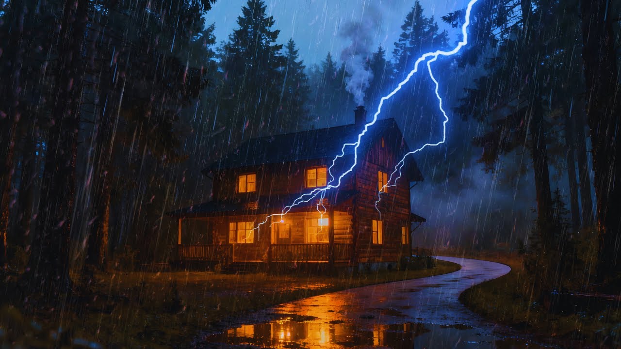 Stormy Cabin Night 🌧️ Warm Fireplace Sounds to Fall Asleep