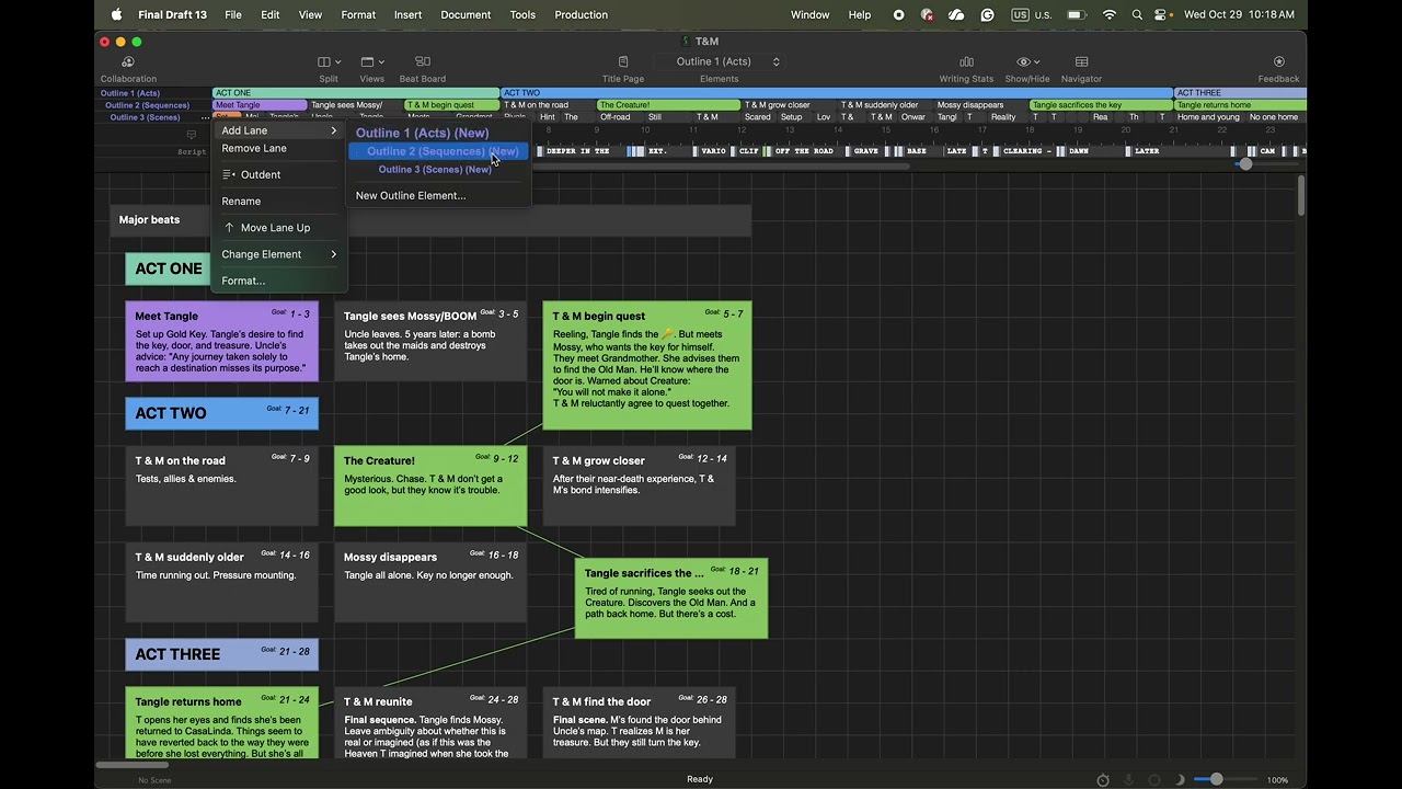 How to Add Lanes in Final Draft's Outline Editor
