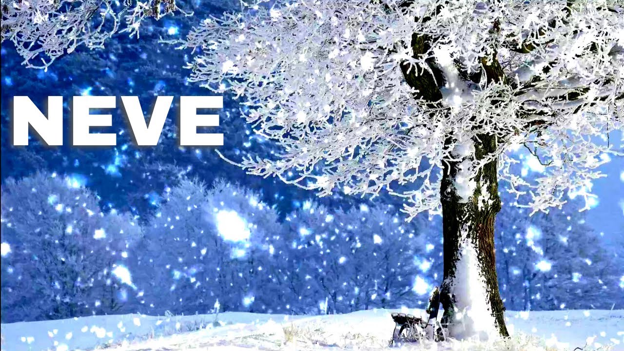 Natal com Paisagem de Flocos de Neve Caindo e Arvores Cobertas de Gelo