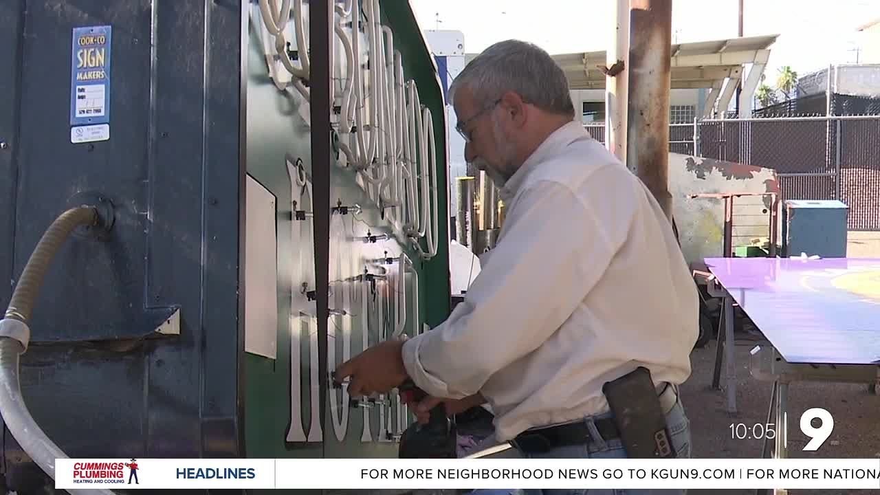 Midtown neon sign business owner restoring historic neon signs damaged by monsoon