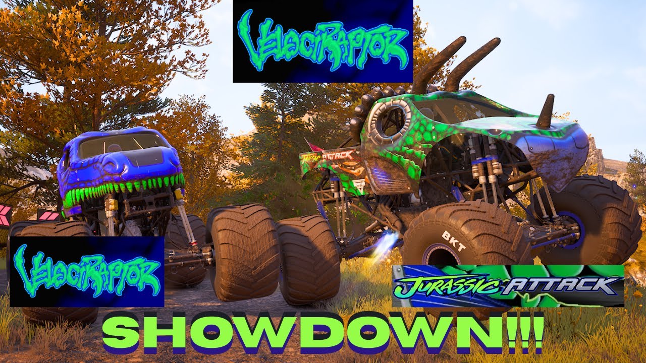 Monster Jam Showdown Velociraptor Showdown Velociraptor VS Jurassic Attack