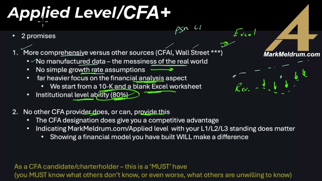Financial Modelling (MarkMeldrum.com) for Applied Level/CFA+ candidates begins September 9, 2024