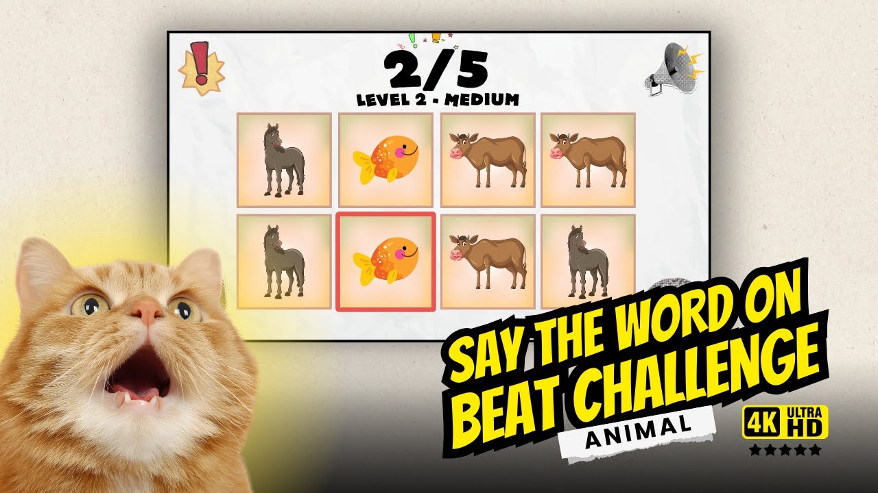 Say the Word on Beat Challenge | Animals (Cat, Dog, Bird, Fish)