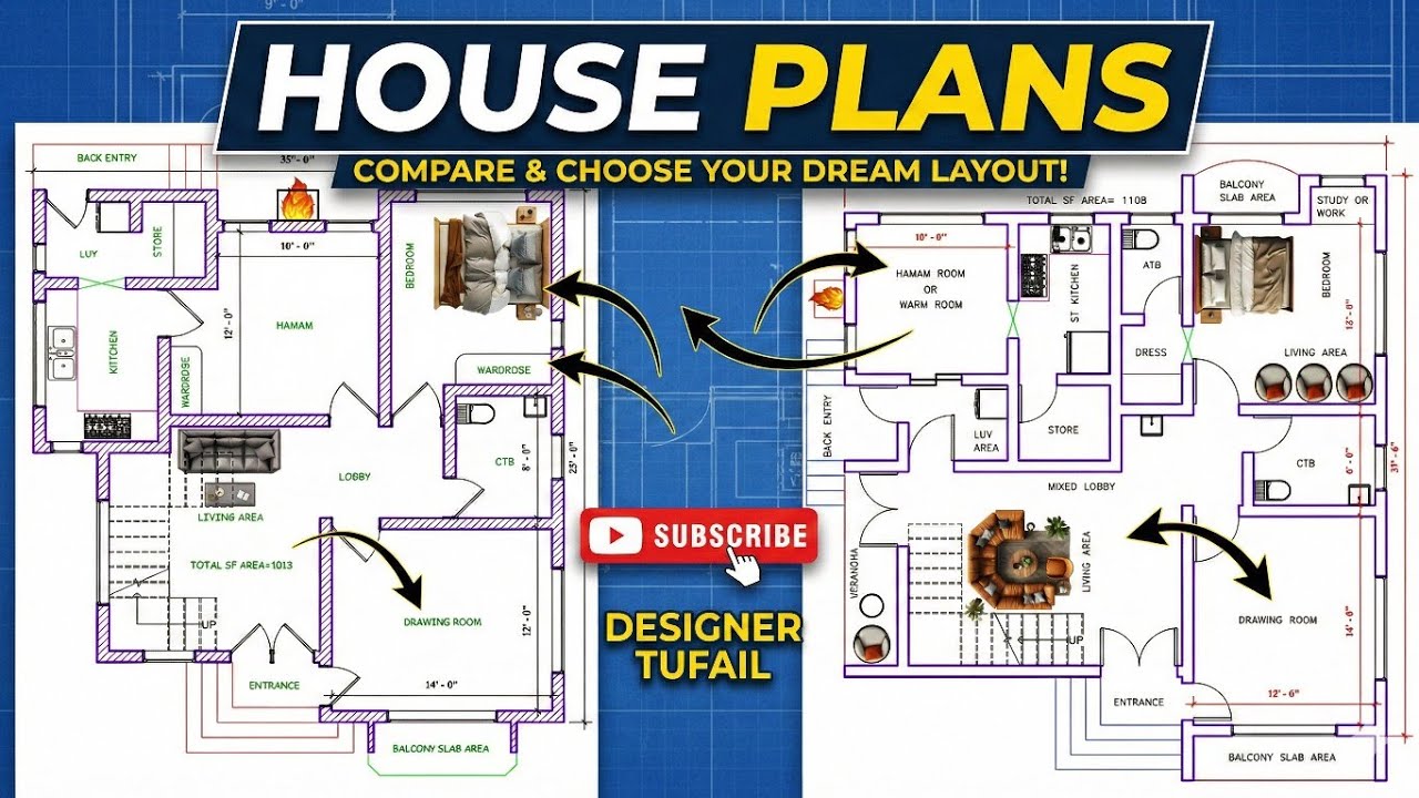 1013 Sq Ft House Plan Design  & 1108 Sq Ft House Plan Design  | Complete Floor Plan