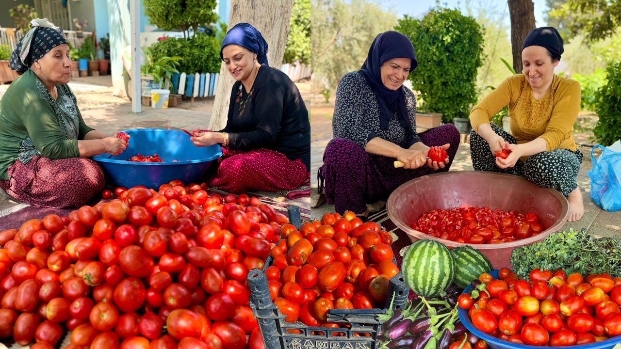 HALAM İLE YENGEM EVİNE 😍YENİ DOMATES HASADI KIŞLIK YAPIMI \ LEZZETLİ KÖY YEMEKLERİ