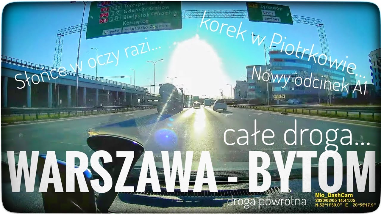 Droga Warszawa - Bytom samochodem - cała trasa S8 i A1 (nowy odcinek), korki i objazd przez Piotrków