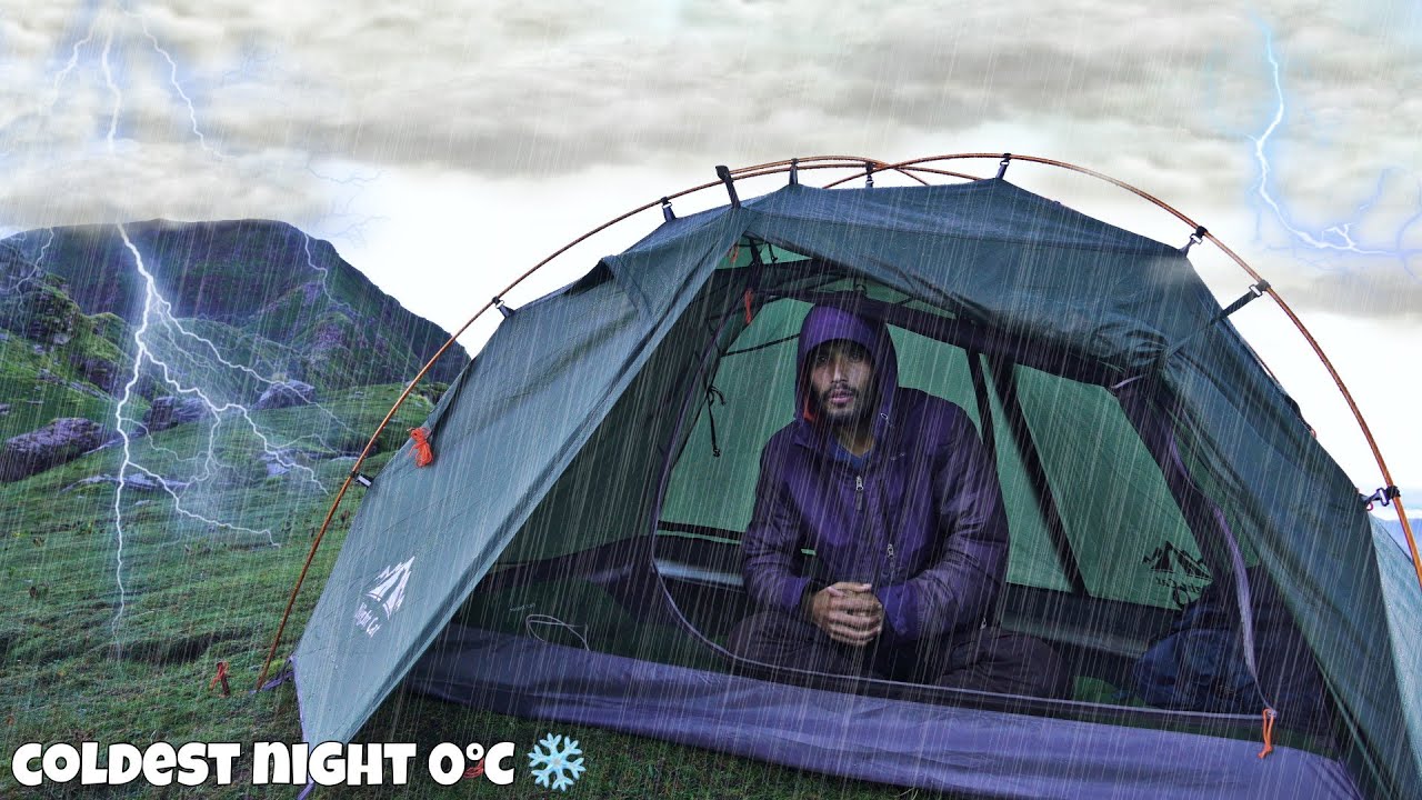 Solo Winter Camping in Rain & Thunderstorm | Extreme Weather Camping | Camping Video 