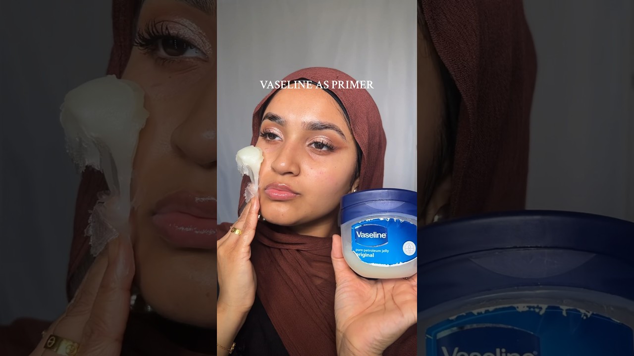 Vaseline as primer for dewy skin #dewymakeup #makeuphacks #beautytips ￼#hack #beautytips