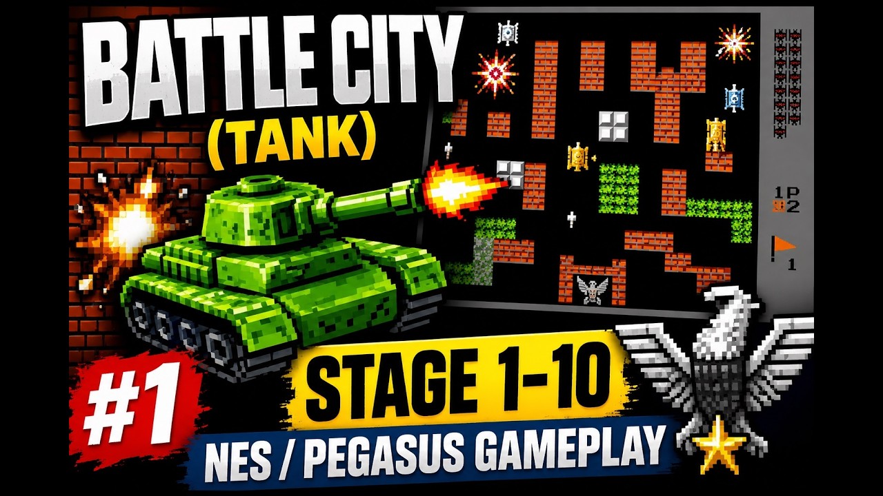 Battle City (TANK) NES, Pegasus Przejście całej gry Walkthrought stage 1-10