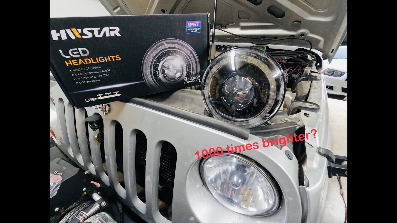 Обзор установки светодиодных фар Jeep HWStar Starry Dragon Eye, смотрите в конце #шутка #внедорожник