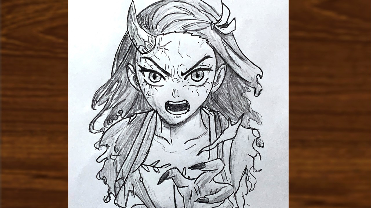 Nezuko Kamado Demon Form Pencil Sketch | Demon Slayer Anime Drawing