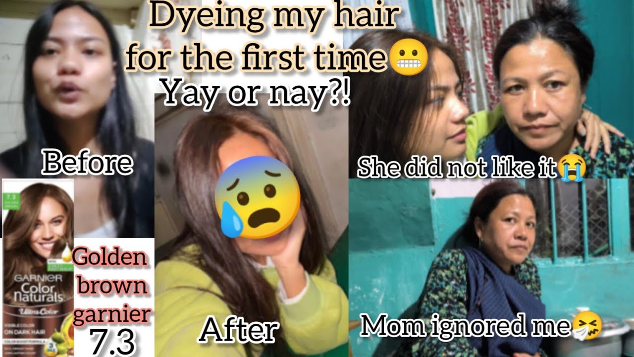 Dyeing my hair brown🤭|mom reaction😭|garnier golden brown