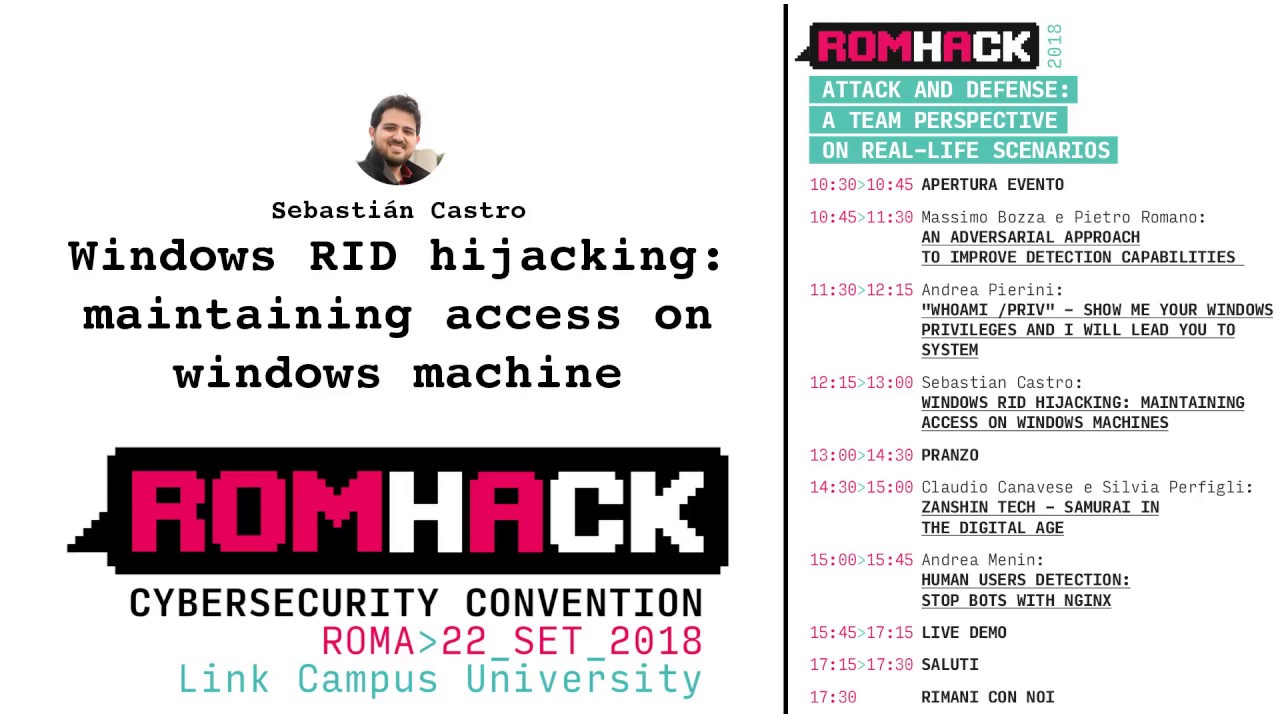 RomHack 2018 - Windows RID Hijacking: Maintaining Access on Windows Machines - Sebastián Castro