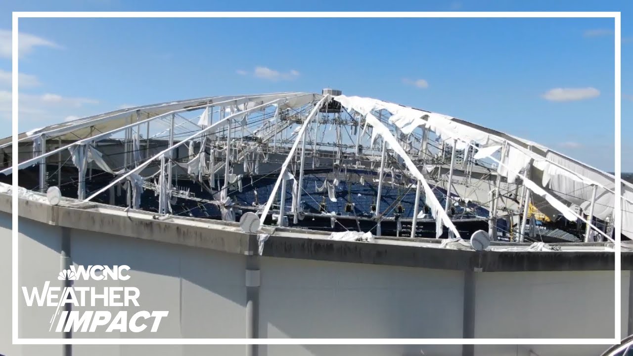 DRONE FOOTAGE: Tropicana Field roof damage after Hurricane Milton