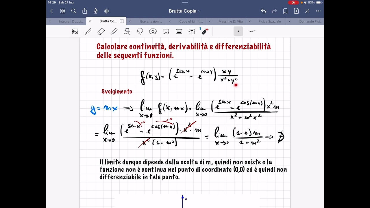 Continuità, derivabilità e Differenziabilità. Esercizio 5.