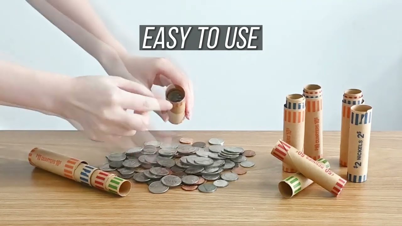 L LIKED Preformed Coin Wrappers Rolls (128 Assorted) - Quarters, Pennies, Nickels and Dimes