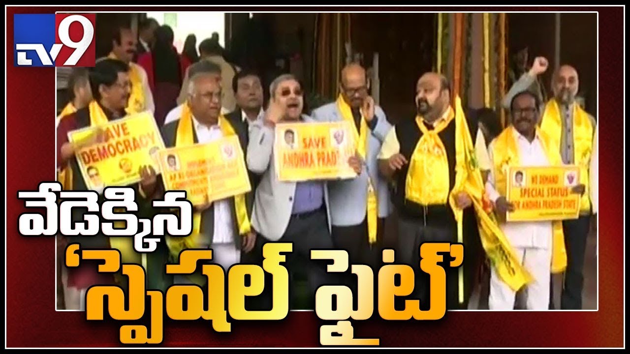 TDP MPs protest outside Parliament for Special status to Andhra - TV9