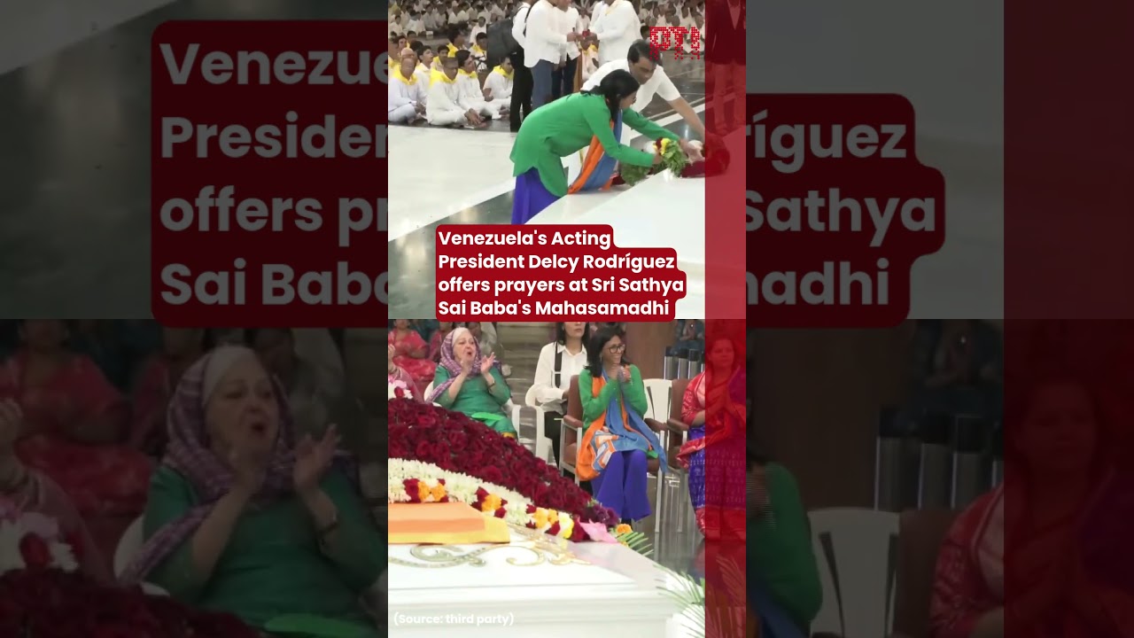 Venezuela's Acting President Delcy Rodr&iacute;guez offers prayers at Sri Sathya Sai Baba's Mahasamadhi