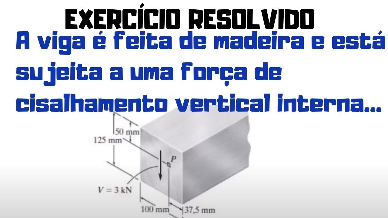 A viga é feita de madeira e está sujeita a uma força de cisalhamento vertical - RESOLUÇÃO COMPLETA