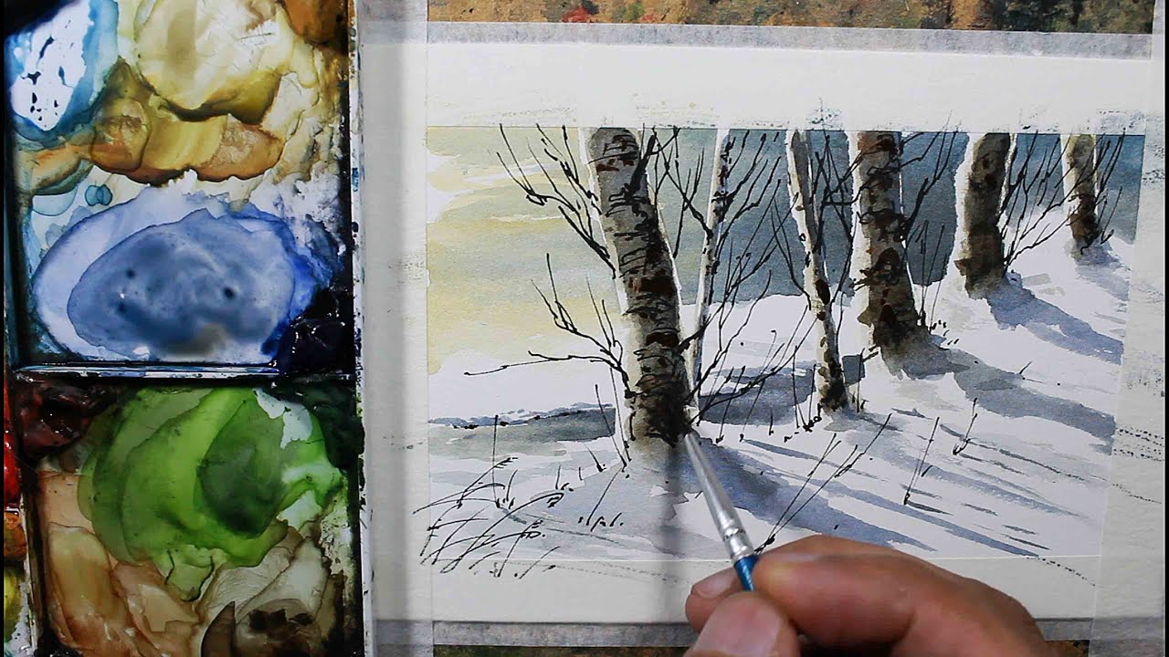 Winter line and wash,Full Real time watercolor,Easy shadows mix colors.Nil Rocha
